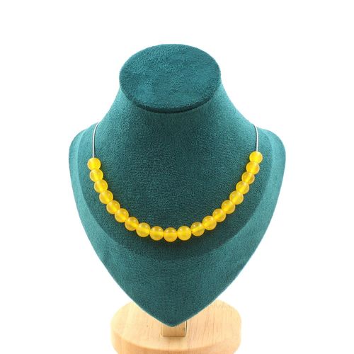 Collier 20 Perles Agate Jaune 8 Mm. Chaine En Acier Inoxydable Collier Femmes, Hommes. Taille Personnalisable.
