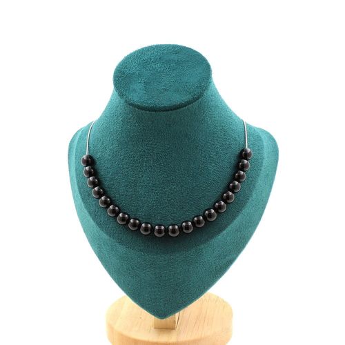 Collier 20 Perles Agate Noire 8 Mm. Chaine En Acier Inoxydable Collier Femmes, Hommes. Taille Personnalisable.