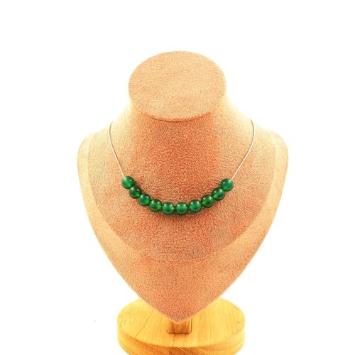 Collier 10 Perles Agate Verte 8 Mm. Chaine En Acier Inoxydable Collier Femmes, Hommes. Taille Personnalisable.