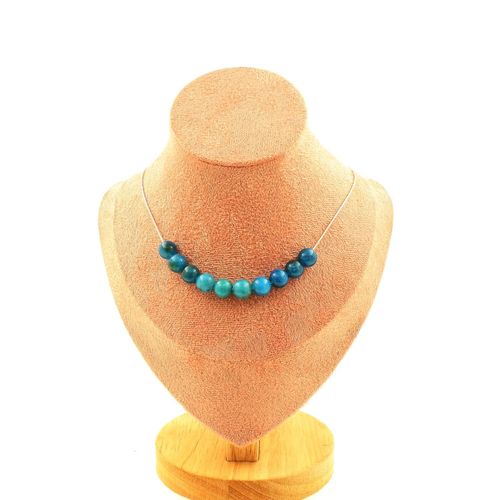 Collier 10perles Apatite 8 Mm. Chaine En Acier Inoxydable Collier Femmes, Hommes. Taille Personnalisable.