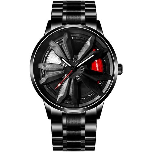 Hommes Fashion Sport Montre Voiture Jante Moyeu Creux Design Stéréoscopique Quartz Mouvement Montre Bracelet En Acier Étanche Montres Pour Hommes