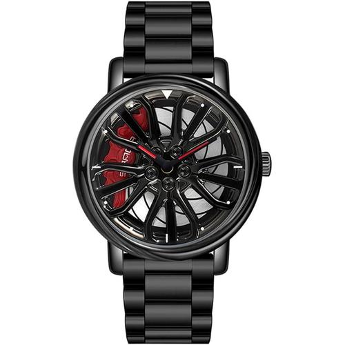 Hommes 3d Jante Voiture Moyeu Montre 360° Rotation Racing Japonais Mouvement À Quartz Creux Stéréoscopique Montres Design