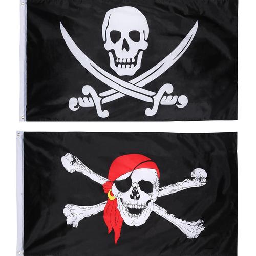 2 Pièces Jolly Roger Drapeau Pirate Drapeau Du Crâne Pour La Partie De Pirate, Cadeau D'anniversaire, Jour De Pirate, Décoration D'halloween, Cadeau De Noël, 3 Par 5 Pieds