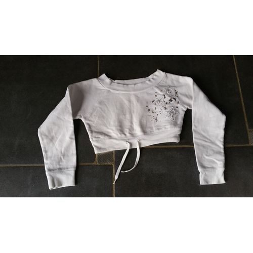 Sweat Court Shiny Coton 8 Ans Blanc Avec Strass