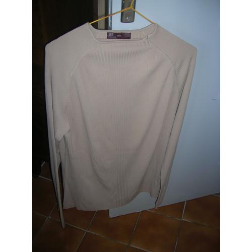 Pull Zara Manches Longues Col Zipé 49% Rayon,47% Nylon,4% Spandex Xl Beige