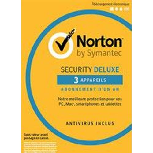 Norton Security 2019 Deluxe - 3 Postes - 1 An - Logiciel En Téléchargement - Pc