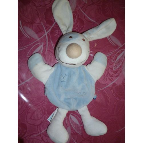 Doudou Marionnette Chien/Lapin Bleu Et Blanc Avec Cocard Imprimé Spirales Sucre D'orge