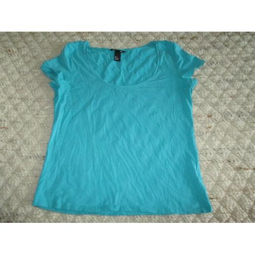 Tee-Shirt H&m Taille L Bleu Turquoise