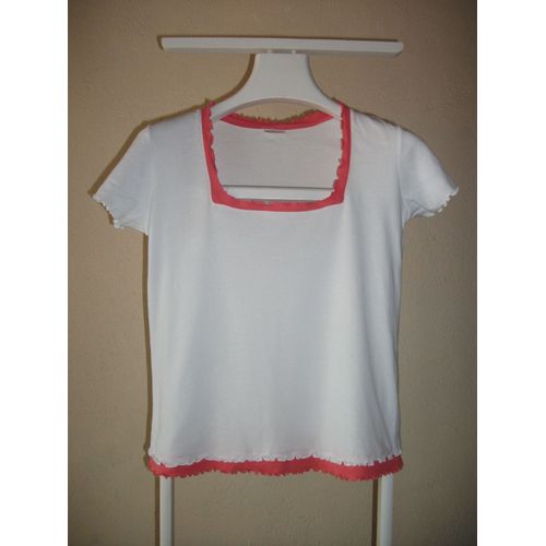 T-Shirt Coton Blanc Et Corail