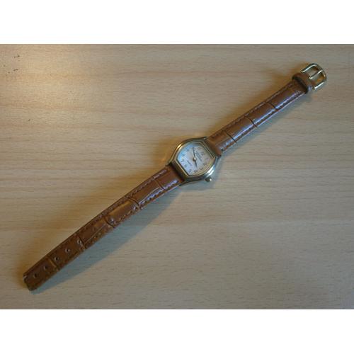 Montre Nathalie Andersen Vintage Quartz Dore Bracelet Cuir Marron  Diametre Cadran 24mm