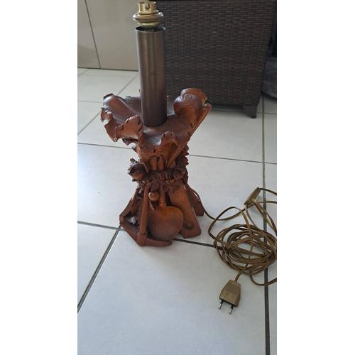 Pied de lampe ancien bois  sculpté - travail artisanal