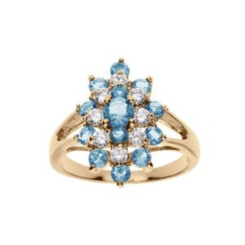 Bague Plaqué Or Marquise Oxydes Bleu Clair Et Blancs