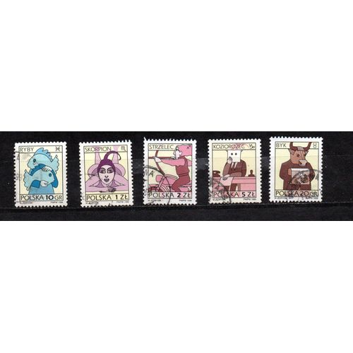 Pologne- Lot 5 Timbres Oblitérés- Signes Astrologiques
