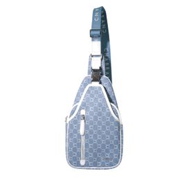 Body-bag bleu en toile enduite siglée garnie cuir Chabrand 85017718