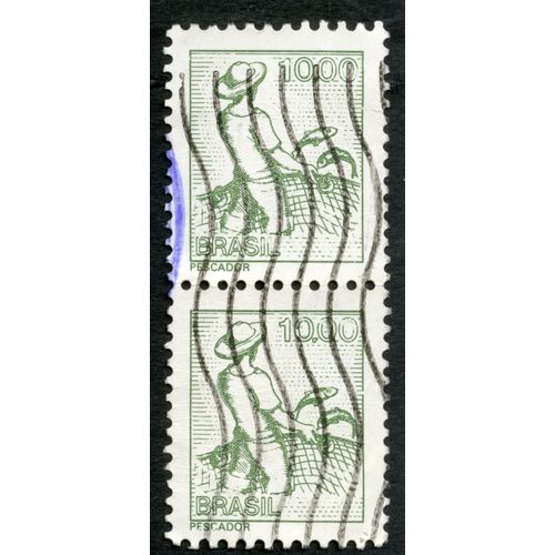 Deux Timbres Oblitérés Brasil, Pescador, 10.00