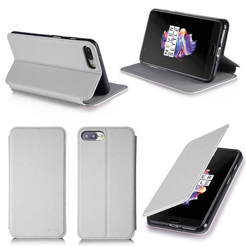 Etui Luxe Oneplus 5 Blanc 2017 / 2018 Ultra Slim Cuir Style Avec Stand - Housse Folio Etui À Rabat Coque De Protection One Plus 5 4g Dual Sim Blanche - Accessoires Pochette Xeptio : Exceptional Case !