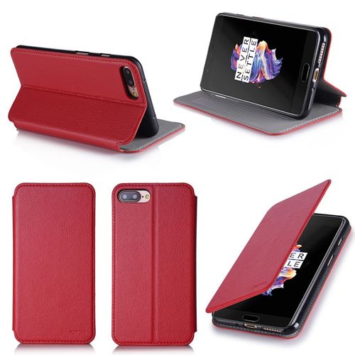 Etui Luxe Oneplus 5 Rouge 2017 / 2018 Ultra Slim Cuir Style Avec Stand - Housse Folio Etui À Rabat Coque De Protection One Plus 5 4g Dual Sim - Accessoires Pochette Xeptio : Exceptional Case !
