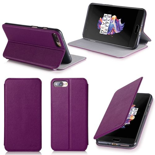 Etui Luxe Oneplus 5 Violet 2017 / 2018 Ultra Slim Cuir Style Avec Stand - Housse Folio Etui À Rabat Coque De Protection One Plus 5 4g Violette Dual Sim - Accessoires Pochette Xeptio : Exceptional Case !