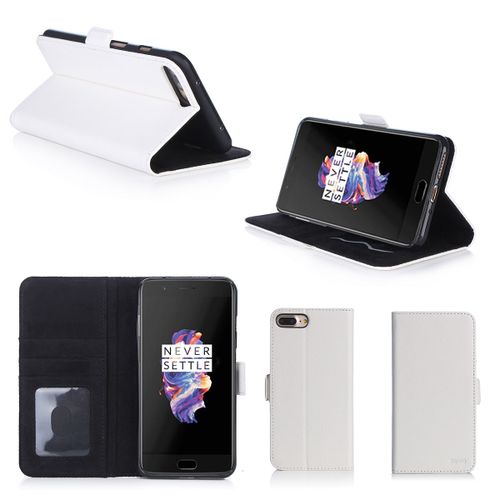 Oneplus 5 Housse Portefeuille Luxe Blanche Cuir Style Avec Stand - Etui Blanc Coque De Protection One Plus 5 Dual Sim Avec Porte Cartes - Accessoires Pochette Xeptio : Exceptional Case !
