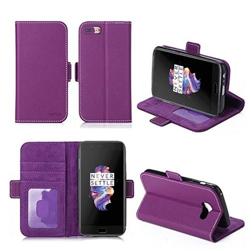 Oneplus 5 Housse Portefeuille Luxe Violette Cuir Style Avec Stand - Etui Coque Violet De Protection One Plus 5 Dual Sim Avec Porte Cartes - Accessoires Pochette Xeptio : Exceptional Case !