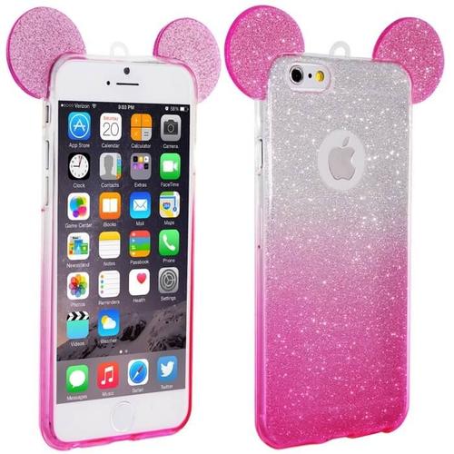 Coque Silicone Iphone 5/5s/Se Oreilles De Mickey Pailletée Rose