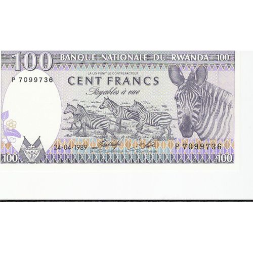 Billet 100 Franc Rwanda 1989