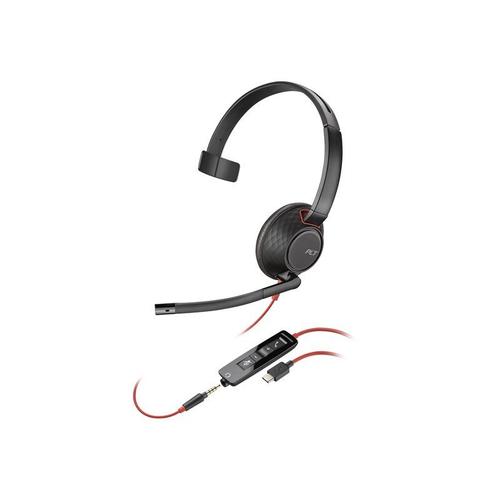 Poly Blackwire 5210 - Blackwire 5200 series - micro-casque - sur-oreille - filaire - jack 3,5mm, USB-C - noir - Certifié pour Microsoft Teams, Certifié pour Skype for Business, certifié Cisco...