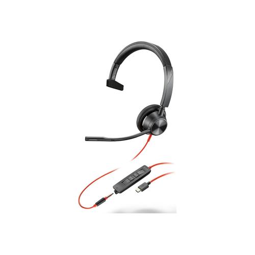 Poly Blackwire 3315 - Blackwire 3300 series - micro-casque - sur-oreille - filaire - jack 3,5mm, USB-C - noir - certifié UC