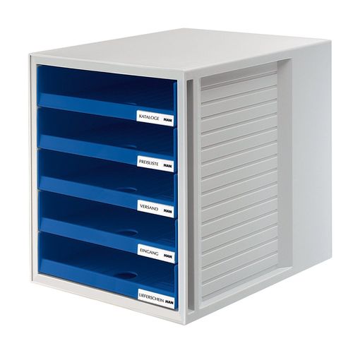 Han Module De Classement 5 Tiroirs Ouverts Bleu Boîtier Gris