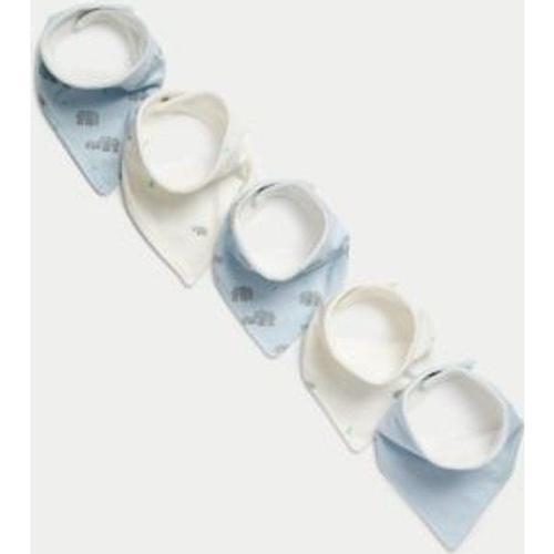 Lot De 5 Bavoirs Style Bandana En Coton À Imprimé Éléphant - Bleu