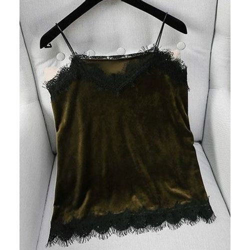 Top Caraco Velours Vert & Dentelle T38
