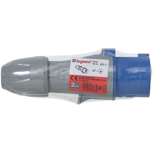 Fiche droite mâle IP44 - IK09 Legrand - 2P+T - 16 A