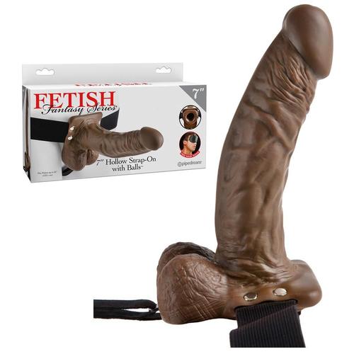 Gode Ceinture Creux Chocolat Avec Testicules - 18 Cm