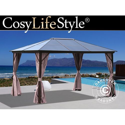 Tonnelle Santa Barbara Avec Rideaux Et Moustiquaire, 3x4m, Marron