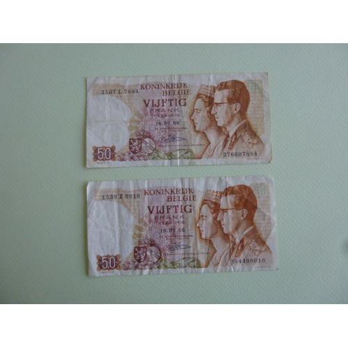 Lot De 2 Billets De 50 Francs Belge