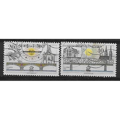 Tchecoslovaquie 1978 : "Praga 1978" : Exposition Philatélique Internationale : Ponts De Prague : Polacky / Du Chemin De Fer - Série De 2 Timbres Oblitérés