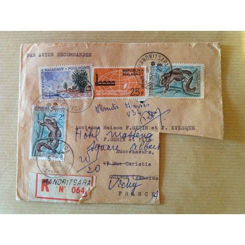 Enveloppe Timbrée Oblitérée.Madagascar