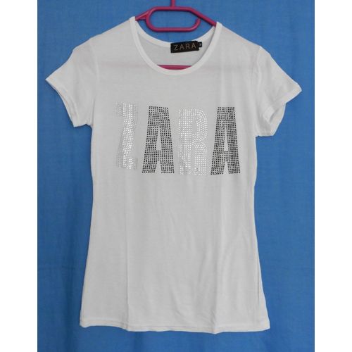 T-Shirt Blanc À Strass. Zara. Coton. Elasthanne. Taille 38