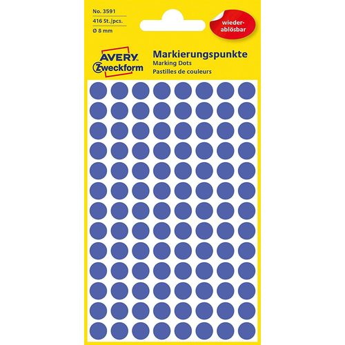 Avery Zweckform Sachet De 416 Pastilles De Couleurs, Enlevable, 8 Mm, Bleu