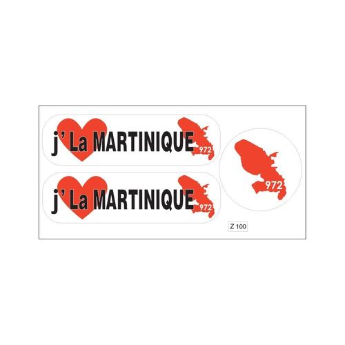 Planche A4 De Stickers Département 972 J'aime La Martinique Autocollant Adhésif
