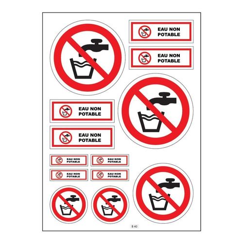 Planche A4 De Stickers Eau Non Potable Autocollant Adhésif - B40