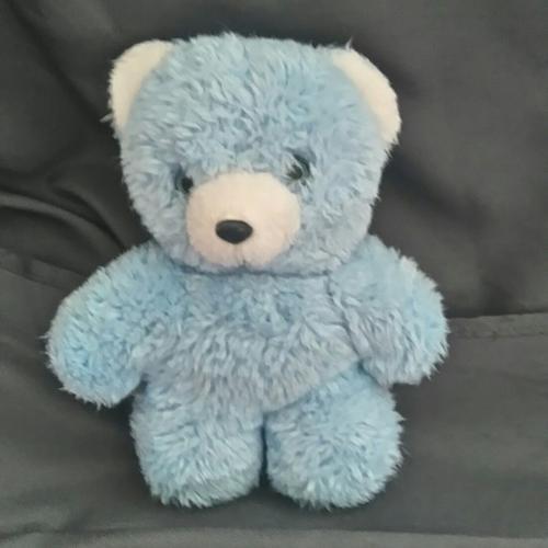 Doudou Peluche Ours Bleu Blanc Grelot Nounours