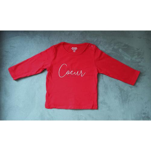 T Shirt Rouge. Je Suis Le Petit Coeur De Papa. Manches Longues. Kiabi. 12 Mois