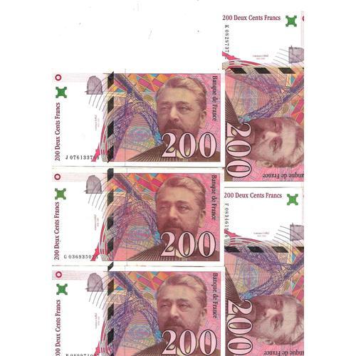 Lot De 5 Billets De Banque Français De 200 Francs Gustave Eiffel