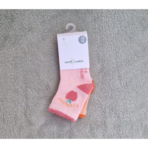 Lot De 2 Paires De Chaussettes Roses Et Oranges Vertbaudet T15-18, Neuf