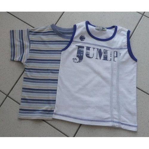 Lot 1 T Shirt Manche Courte + 1 Tee Shirt Sans Manche Soit 1 Marcel Sans Manche 4 Ans