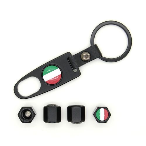Lot de 4 bouchons de valves avec logo et porte clé Italie Noir
