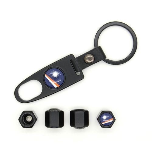 Lot de 4 bouchons de valves avec logo et porte clé Marshall Noir