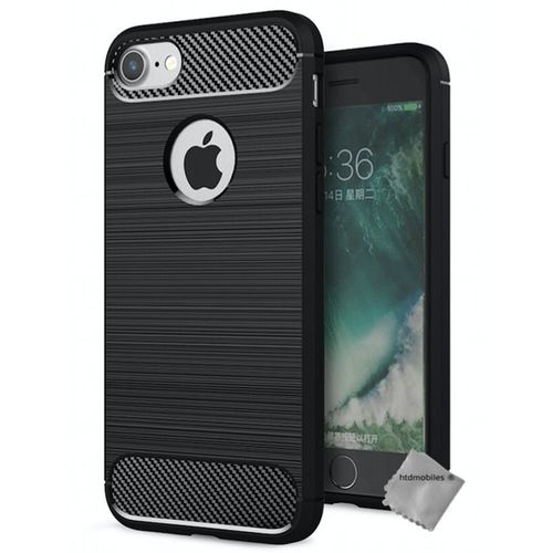 Housse Etui Coque Silicone Gel Carbone Pour Apple Iphone 7 + Film Ecran - Noir