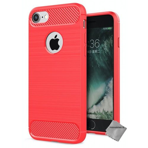 Housse Etui Coque Silicone Gel Carbone Pour Apple Iphone 7 + Film Ecran - Rouge